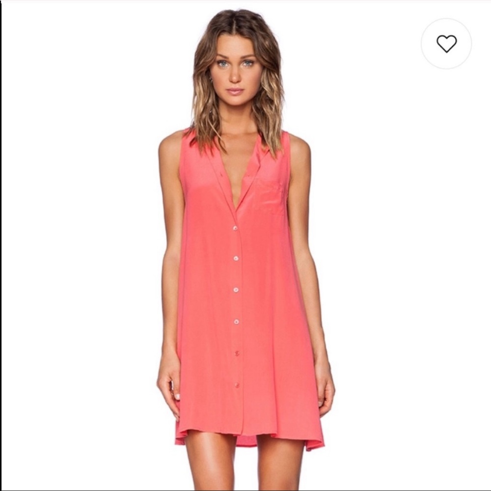 Equipment Silk Button Down Shirt Dress Coral XS